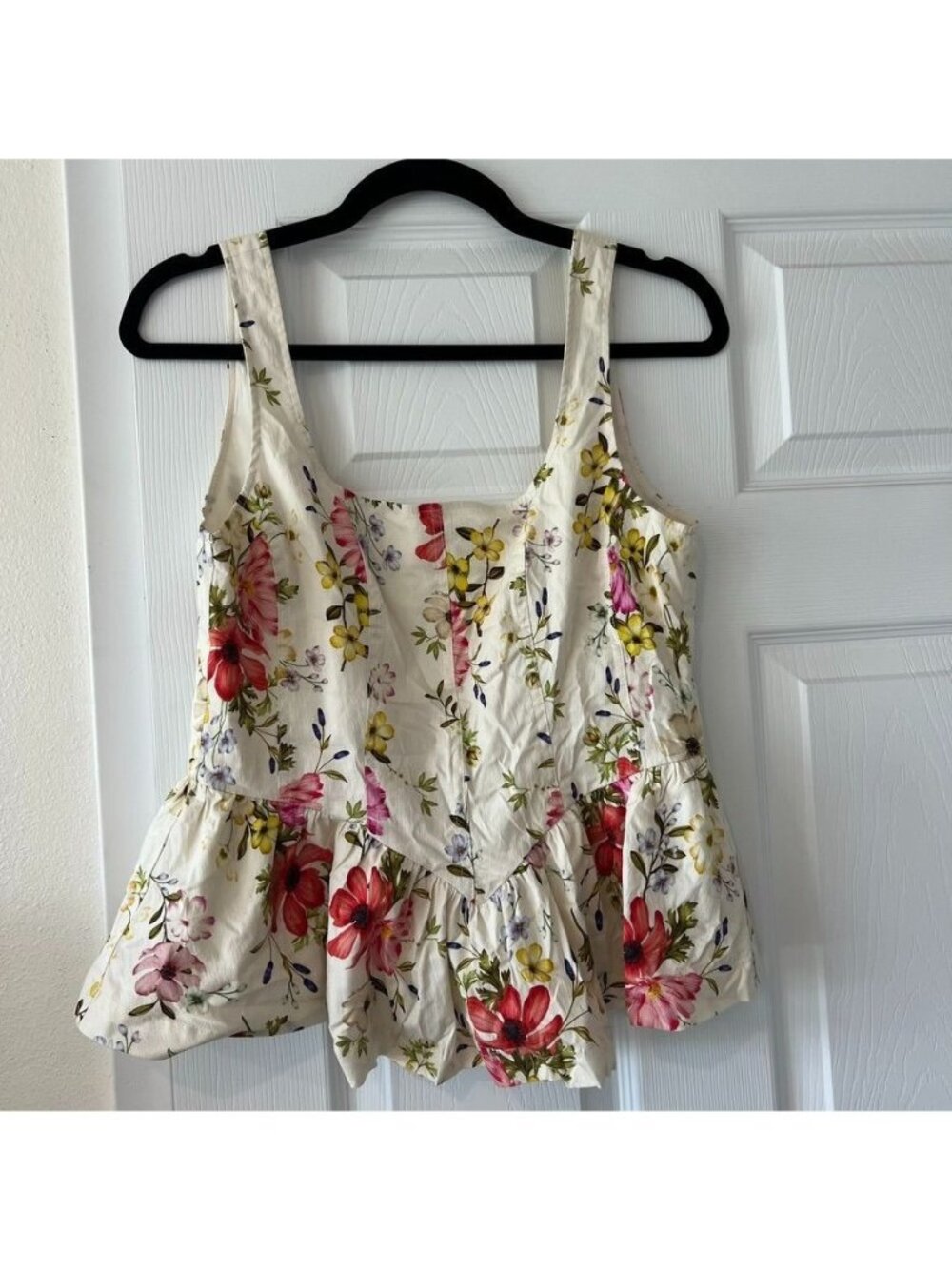 Avec Les Filles Peplum Floral Corset Square Neck Top Size Small NWT